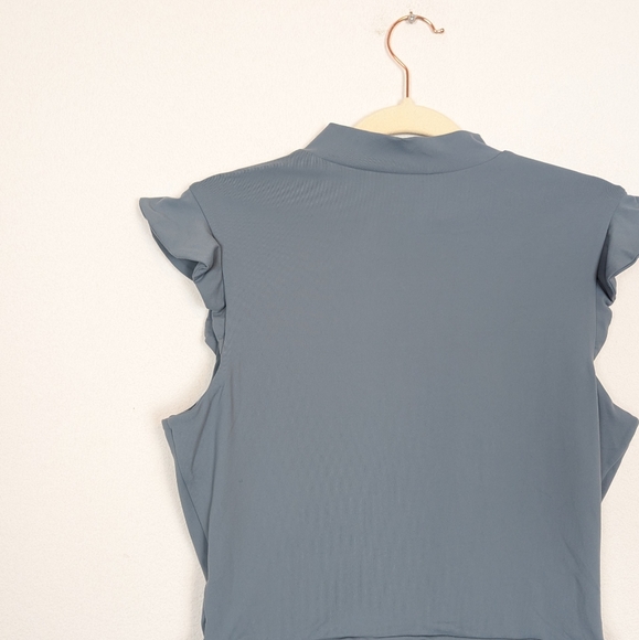 NWT Susana Monaco Grey Blue Jersey Ruffle Mock Neck Top - Picture 5 of 8